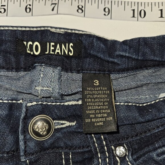 ZCO Womens Embellished Dark Denim Jeans 3 Rhinestone 26 X 30 Stretchy Straight - Picture 4 of 8